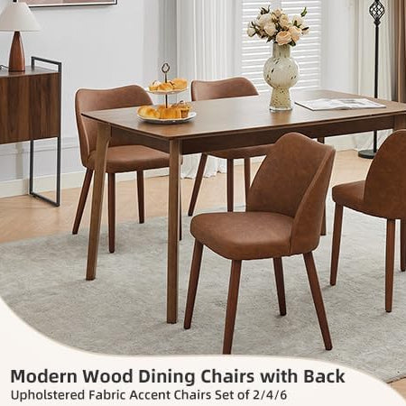 Garvee Pack de 4 Sillas para Comedor de Piel PU Estilo Wingback Asiento Acolchado con Espuma y Patas Robustas de Madera Sillas Modernas de Cocina y Salón Color Marrón