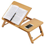 Garvee Escritorio Portátil de Bambú Natural, Ajustable en Altura y Ángulo para Laptop, Plegable con Cajón de Almacenamiento, Ideal para Cama y Sofá