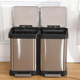Cubo de basura Garvee de 2 compartimentos, sistema de reciclaje, acero inoxidable, 2x20L, tapa con cierre suave, plateado, para cocina