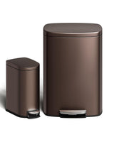 Garvee Set de Botes de Basura Combinados 50L & 10L, Acero Inoxidable, Pedal Operado, Marrón, para Cocina y Baño - Marrón