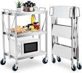 Garvee Carrito Utilitario Plegable con Ruedas, Acero Inoxidable, 3 Niveles, Capacidad 136kg, Hogar y Taller, Plegable, Estructura Reforzada