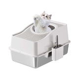 Garvee Caja De Arena Para Gatos De Acero Inoxidable Extra Grande Con Tapa Alta Antifugas Fácil Limpieza Pedal Alfombrilla Antideslizante Para Gatos Grandes Casa - Cuenco Blanco 38.1 cm de Alto