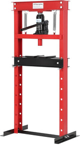 Garvee Prensa Hidráulica de 12 Toneladas, Marco en H Ajustable, Acero Carbono, Uso en Taller Automotriz, Protección Sobrecarga - Rojo