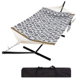 Garvee Hamaca con Soporte de Acero y Barra de Madera, Cama Colgante Acolchada para Jardín, Terraza y Camping, Gris Elegante - Rayado
