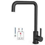 Garvee Grifo de Cocina de Baja Presión para Boiler con 3 Conexiones, 2 Modos de Chorro, Giratorio 360°, Acero Inoxidable 304, Ventil Cerámico, Ahorro de Agua, Fácil Instalación DIY - Negro