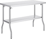 Garvee Mesa de Trabajo de Acero Inoxidable 48x30 con Estante Inferior, Patas Ajustables, Resistente a Arañazos y Agua para Cocina Profesional