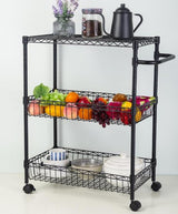 Garvee Carrito Utilitario de Cocina de 3 Niveles con Ruedas, Acero Comercial, Estantes Ajustables, Ruedas Silenciosas con Freno, 60×35×83 cm, Plata - Negro