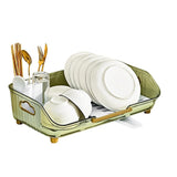 Garvee Escurreplatos de 2 Niveles, Desmontable, Grande para Cocina, con Sistema de Drenaje, Tabla de Escurrido y Estante para Platos, Encimera de Cocina - Verde