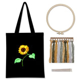 Garvee Kit De Bordado Para Principiantes Con Bolsa Tote, Patrón Floral, Algodón, Manualidades, Regalos Navideños - Girasol (Bolsa Lona Negra)