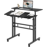 Garvee Escritorio Ajustable en Altura con Superficie Inclinable y 4 Ruedas, Madera y Metal, para Oficina y Hogar, Móvil y Estable - Negro