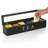 Garvee Porta Bustine De Té Organizador De Madera 6 Compartimentos Negro 43x9x8,7 Cm Para Cocina Y Oficina