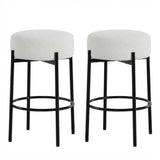 Garvee Set De 2 Taburetes Redondos Modernos Sin Respaldo Tapizado En Sherpa Para Cocina Y Cafeterías - Blanco
