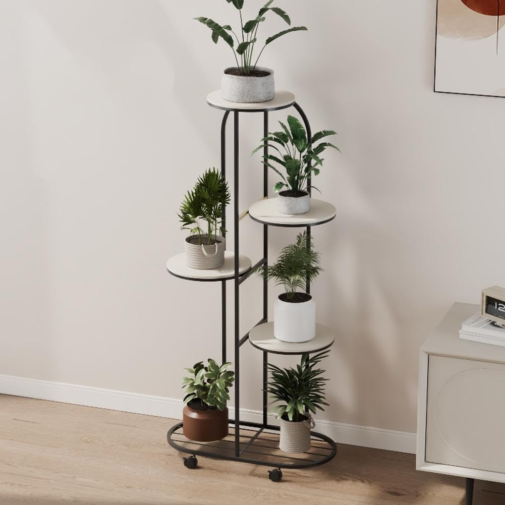 Garvee Soporte para plantas Garvee de 4 niveles, estante metálico para plantas de interior, 93 cm, blanco, estable y que ahorra espacio