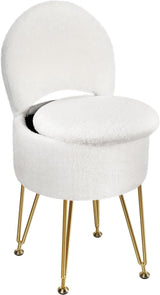 Garvee Taburete De Tocador Con Almacenaje Y Respaldo Plegable, Otomán De Piel Sintética, Patas De Metal Antideslizantes, Blanco Para Dormitorio - Blanco