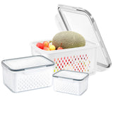 Garvee Contenedor De Frutas 3 Piezas Con Filtro Y Tapa Hermética Para Nevera, Organizador De Verduras, Cocina Y Refrigeración, Plástico Duradero, Transparente
