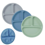 Garvee Teller Para Bebés De Silicona Antideslizante Con 4 Ventosas, BPA Libre, Resistente Microondas, 3 Piezas Azul Verde Gris