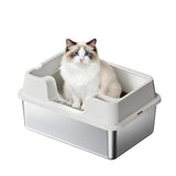 Garvee Caja De Arena Para Gatos XXL De Acero Inoxidable 304, Alta Capacidad 36L, Paredes Altas Con Filtro De Arena, Antideslizante, Fácil Limpieza, 60x40x27cm, Hogar Multi-Gato - Blanco Natural