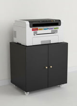 Garvee Mueble para Impresora con Almacenaje y Ruedas, Gabinete Metlico 2 Puertas, Acero Resistente, Negro, Oficina en Casa - Negro