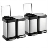 Garvee Cubo De Basura De Acero Inoxidable, 2 Compartimentos 40L, Doble Cámara Con Tapa Hermética, Resistente A Huellas Dactilares, Plateado, para Cocina y Oficina