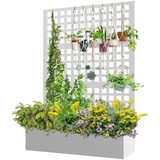 Garvee Maceta de Jardín con Trepadero, Metal, Patrón de Hojas, 120x40x180cm, Profundidad 30cm, Fácil Montaje, para Jardín y Terraza - Blanco/ Lamas