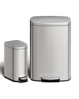 Garvee Set de Botes de Basura 13 Gal y 2.6 Gal Acero Inoxidable para Cocina y Baño, Tapa de Cierre Suave, Resistente a Huellas, Interior Extraíble - Plateado