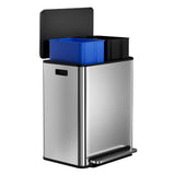 Garvee Basurero Doble 60L Acero Inoxidable con Pedal y Cubetas Removibles para Cocina y Oficina, Silencioso, Antiódor, Moderno