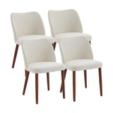 Garvee Sillas De Comedor De Lino Juego De 4 - Respaldo De Ala Y Cojines Gruesos - Patas De Madera - Blanco - Para Comedor Y Sala - Blanco