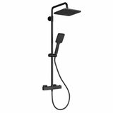 Garvee Grifería de Ducha con Termostato y Ducha de Lluvia, Sistema Completo en Acero Inoxidable, Barra Ajustable, Negro Cromado, 25 cm - Negro Mate