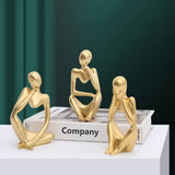 Garvee Set De 3 Estatuas Abstractas Pensador Mini Resina Moderna Decoración Dorada Para Oficina Y Hogar Escritorio Estantería - Dorado