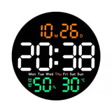 Garvee Reloj LED pared control remoto 25.5cm digital redondo hogar estilo campestre oficina temperatura humedad fecha calendario 10 niveles brillo reloj despertador blanco - Tricolor