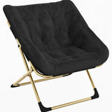Garvee Silla Saucer de Piel de Conejo Plegable con Estructura Metálica para Dormitorio y Sala, Soporta 136 kg, Diseño Ergonómico, Color Beige - Negro