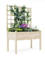 Garvee Jardinera Elevada con Enrejado, Madera de Abeto, 117×58×165 cm, Soporte Ergonómico, Drenaje Eficiente, Patio y Balcón, Natural