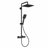 Garvee Grifería De Ducha Con Termostato Y Ducha De Lluvia, Sistema Completo Acero Inoxidable, Barra Ajustable, Negro, 25 Cm - Negro Mate