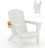 Garvee Sillón Adirondack Plegable Reclinable Ergonómico de HDPE con Portavasos 76x74x90cm Color Madera - Blanco