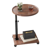 Garvee Mesa Auxiliar en C Ajustable: Altura 45-80 cm, con Ruedas y Giro 360°, Madera y Acero para Sofá o Cama - Nogal
