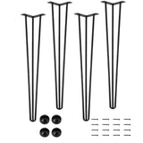 Garvee Patas de Mesa Hairpin 51 cm Acero Carbono, Negro, 4 Piezas, para Escritorios y Bancos, Carga 399 kg, Diseño 3 Barras, Protección Suelo