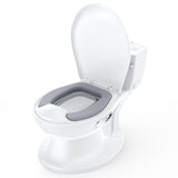 Garvee Vasito Orinal Realista para Niños 18-36 Meses con Sonido de Descarga, Asiento Suave, Base Antideslizante, Porta Papel Higiénico, Uso en Casa - Blanco & Cromo