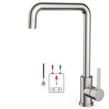 Garvee Grifo De Cocina De Baja Presión Con 3 Conexiones Para Boiler, 2 Modos De Chorro, Giratorio 360°, Acero Inoxidable 304, Ahorro De Agua, Fácil Instalación, Ideal Para Cocinas - Cepillado