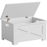 Garvee Baúl de Almacenamiento Multifuncional de Madera con Bisagra de Seguridad, Estilo Granero, Asiento y Organizador para Entrada y Sala, Blanco Nube, 40×60×45 cm - Blanco