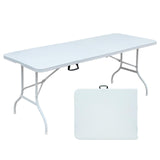 Garvee Mesa Plegable de 183 cm Plástico Resistente Capacidad 136 kg Uso Interior y Exterior Blanca Portátil - Blanco