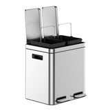 Garvee Papelera Doble 2x15L Acero Inoxidable con Pedal y Tapa Suave para Cocina Moderna, Diseño Odor-Sellante, Cubetas Internas Removibles, Plata