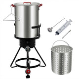 Garvee Freidora Exterior para Pavo y Mariscos 5000BTU con Control Preciso, Inyector de Sabor, Termómetro y Soporte Estable para Reuniones al Aire Libre, Aluminio, 30 Qt, Negro