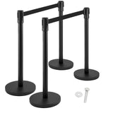 Garvee 2PCS Crowd Control Stanchion - Barreras con Cinturón Retráctil 201cm, Base de Hormigón, Acero Inoxidable, para Eventos y Aeropuertos, Negro, 32cm