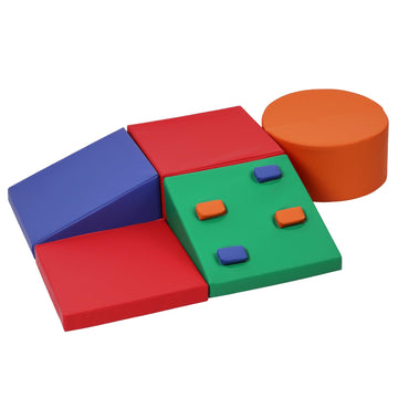 Garvee Bloques de Escalada de Espuma para Niños de Cuero PU, Set de 5 Piezas Seguras y Antideslizantes, 180x51x38cm, Juego Activo para Diversión Interior