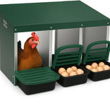 Garvee Caja de Nido para Pollos 3 Compartimentos, Metal Zinc Galvanizado, Bandeja Extraíble, Ventilada, Duradera Fácil de Montar, Verde - Verde