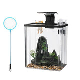 Garvee Acuario Pequeño 1.5 Gal LED y Filtro, Plástico Transparente, Luz Ajustable, Base Antideslizante Para Oficina y Hogar