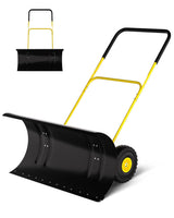 Garvee Pala de Nieve Ancha 74cm con Ruedas, Hoja de Acero Resistente, Mango Ajustable, Protección para Entrada de Casa, Inclinación 60° - Amarillo