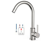 Garvee Grifo De Cocina De Baja Presión Con 3 Conexiones Para Boiler, 2 Modos De Chorro, Acero Inoxidable 304, Giratorio 360° - Cepillado