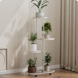 Garvee Soporte para Plantas de Metal de 4 Niveles Escalera Portátil de 93 cm con Ruedas Giratorias Estantería de Hierro para Macetas en Salón Balcón y Terraza Blanco Crema - Blanco