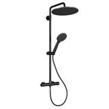 Garvee Duschsystem con Termostato y Seguridad 38°C, Ducha de Mano 3 Funciones, Acero Inoxidable, Barra Ajustable, Ideal para Baño Familiar, Fácil Montaje, Plata - Negro profundo